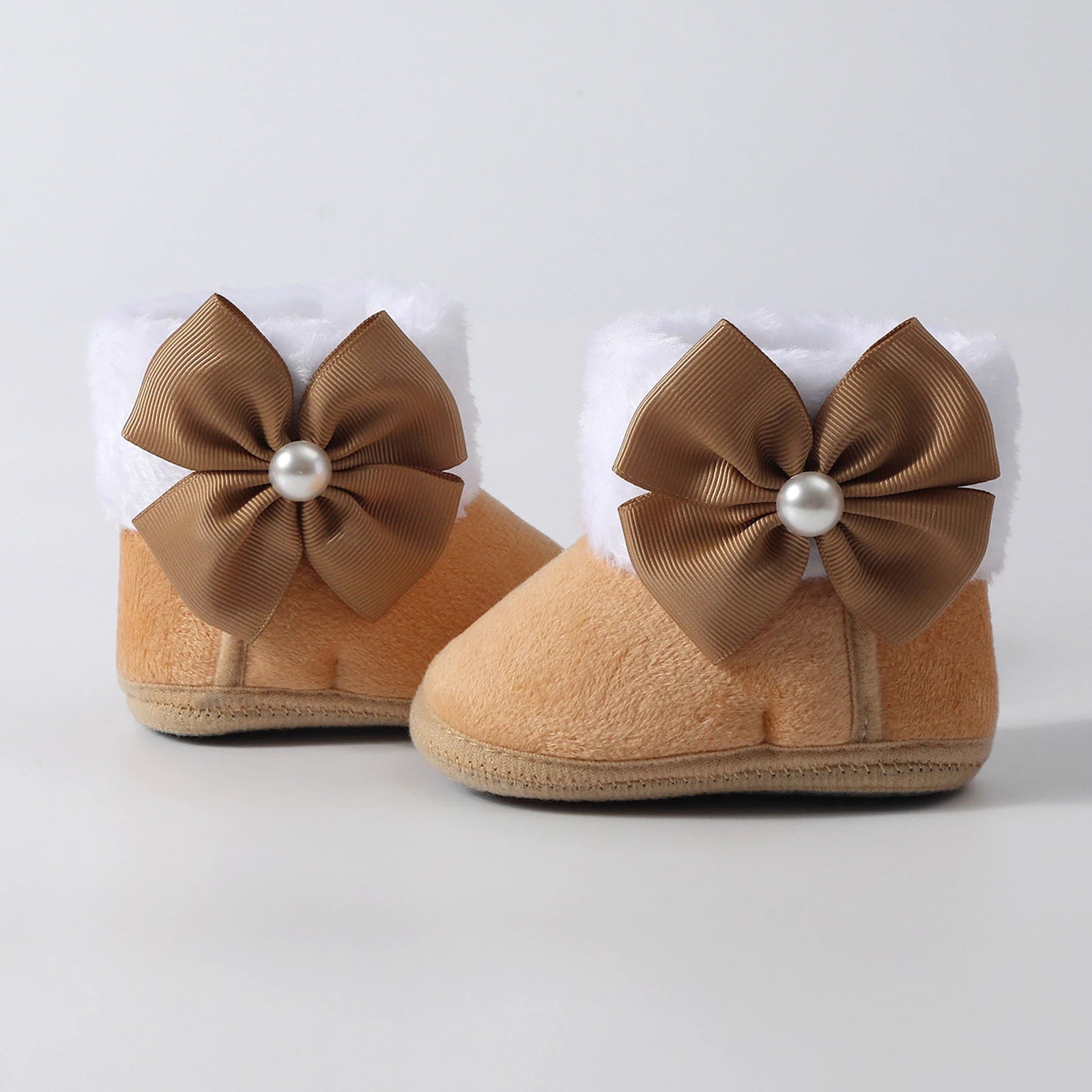 Toddler Baby Shoes Fall Winter Girls Boots Infant cotton Fuzzy First Walker Soft Sole Furry Bow Non-slip First Walker Shoes