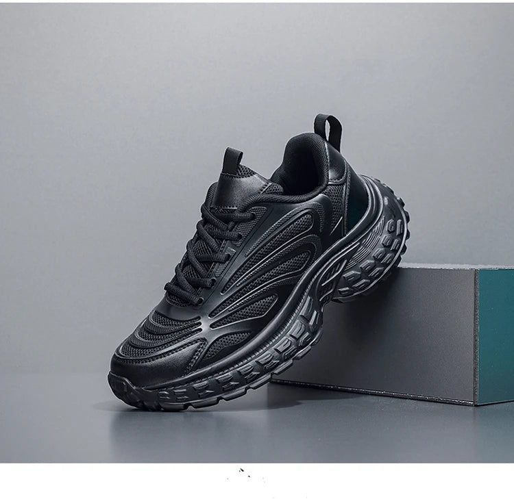 Men's Thick-soled Sports Running Shoes with A Breathable Mesh and Laced Solid Color Simple Design Spring and Summer Flat Shoes