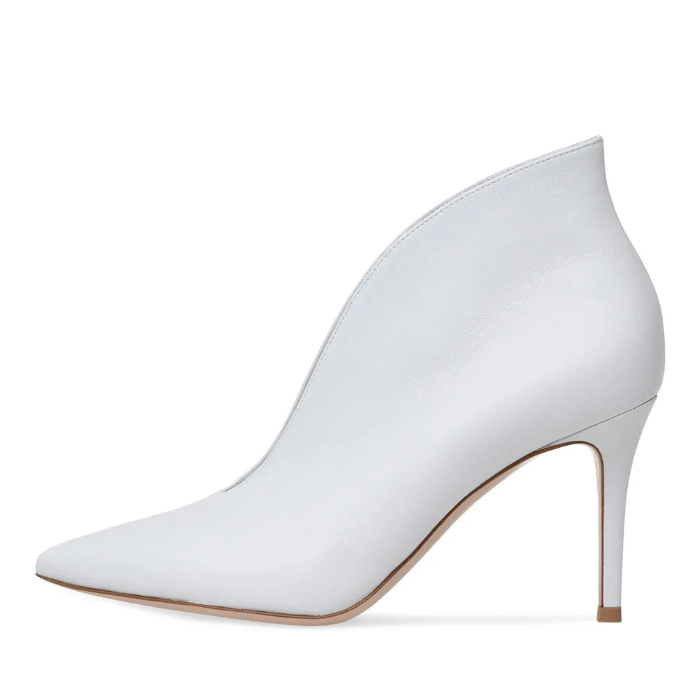 Crescent Hollow Ankle Boots Pointed Toe Ankle Boots Velvet Low Fashion White Design Stiletto Comfortable Plus Size Women Shoes
