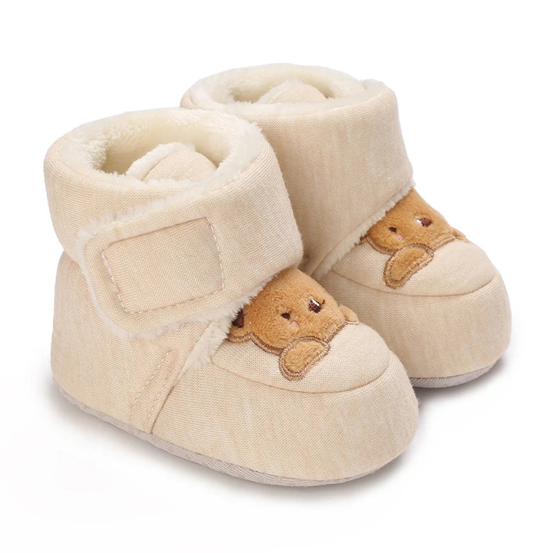 Cute Bear Baby Shoes Cartoon Soft Soled Snow Boots for Infant Boy Girl Autumn Winter Warm Thicken Plush Kids First Walkers 0-18M