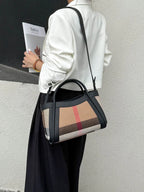 Small Size 30CM Elegant Women Bag Striped Canvas + Cowhide Top Handle Bag Women's Single Shoulder Crossbody Luxury Designer Bag