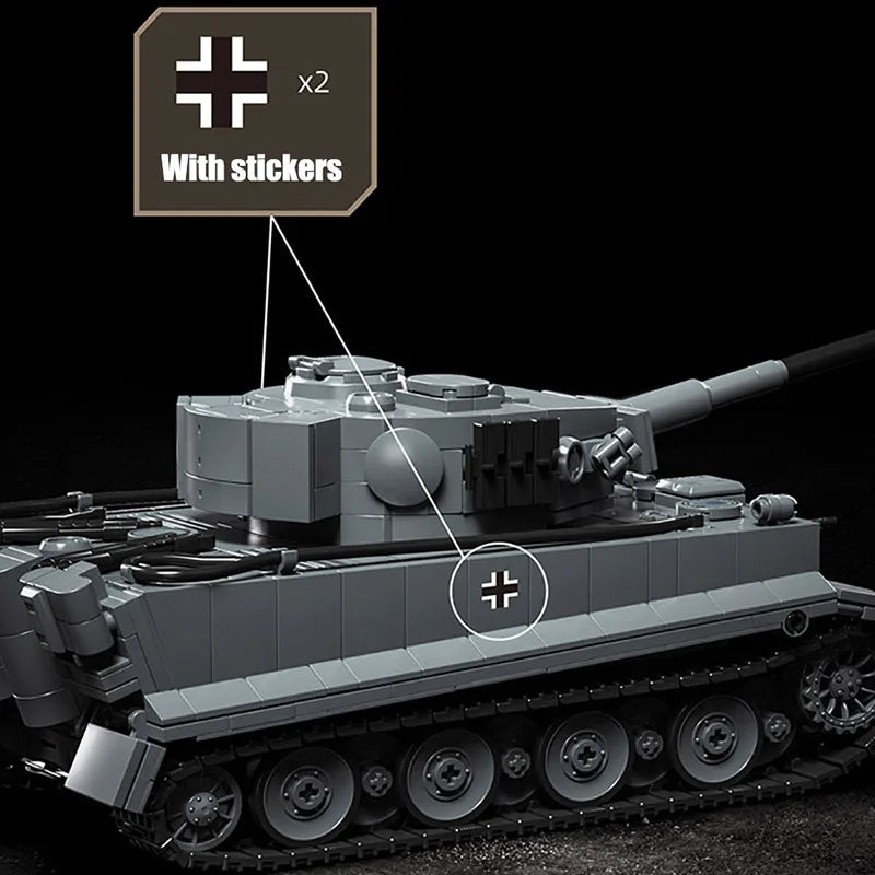 WW2 Military 1/28 Scale Franz Staudegger Tiger Heavy Tank Building Blocks Set War World 2 Tiger Tanks Model Toys For Boys Gifts