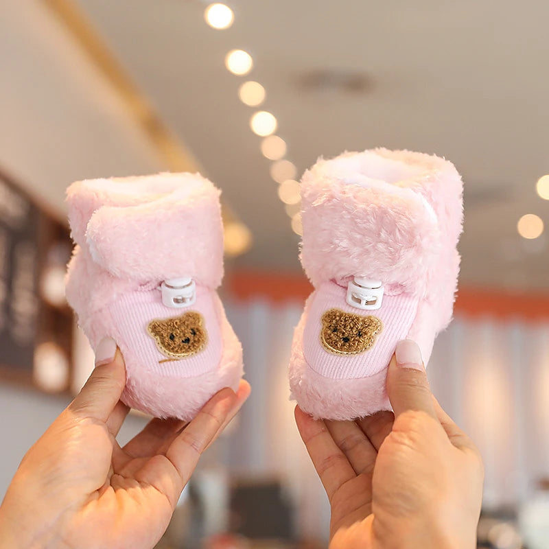 Cute Bear Baby Shoes Cartoon Soft Soled Snow Boots for Infant Boy Girl Autumn Winter Warm Thicken Plush Kids First Walkers 0-18M