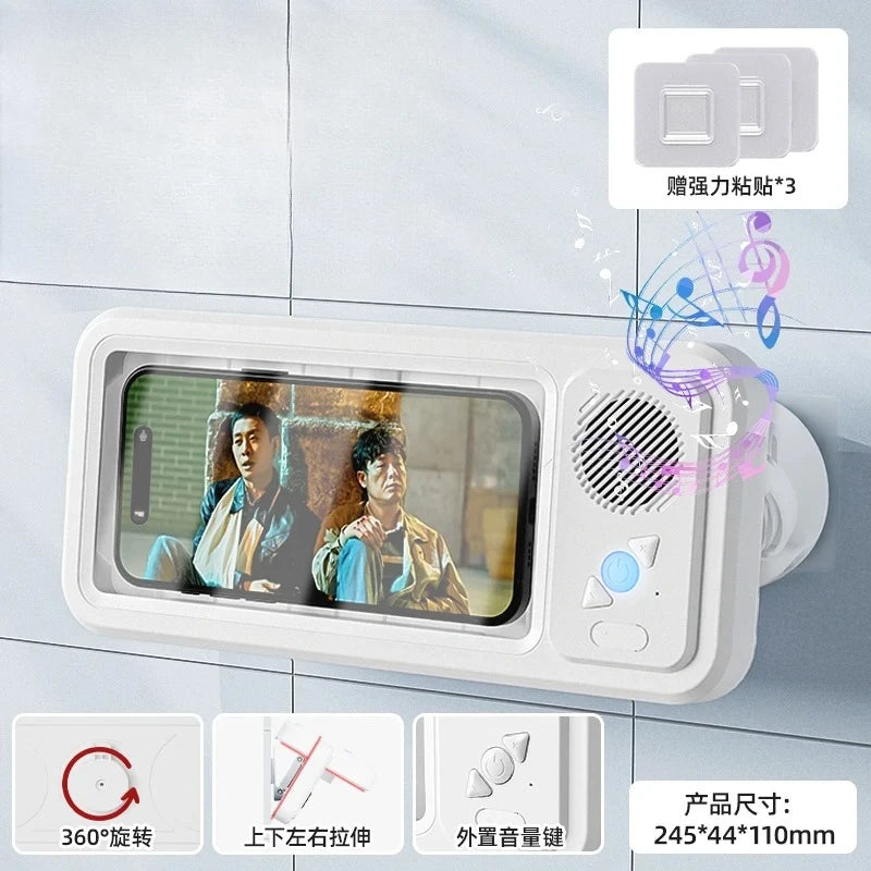 New Wall Mounted Waterproof Speaker Phone Stand for Bath Phone Holder with Seamless Touch Screen Bluetooth Music Shower System