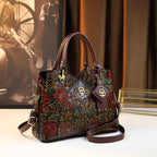 Light Luxury PU Leather Tote Bag Large Capacity Crossbody Women Bag Fashion Vintage Flower Pattern Purse and Handbag