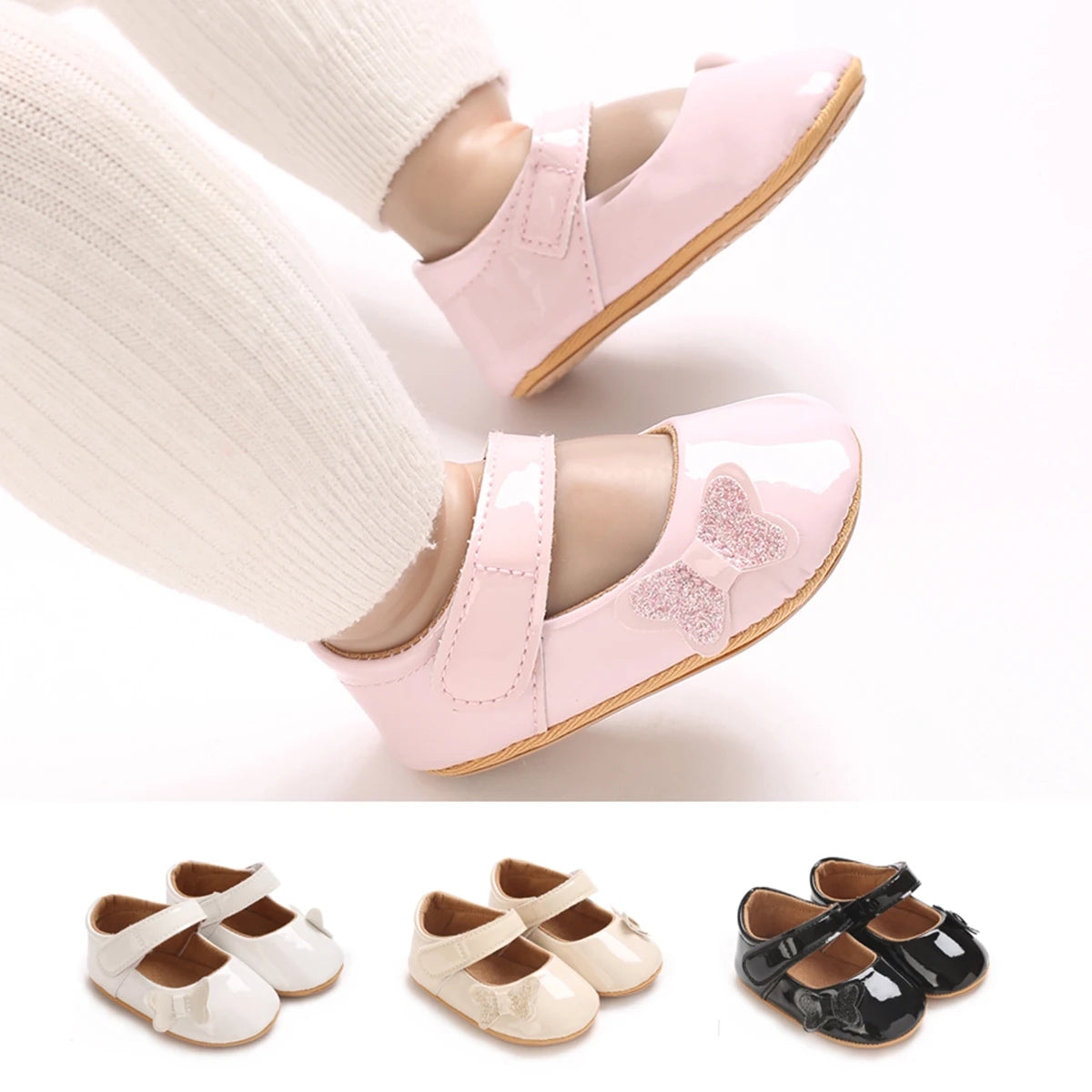 0-12 Months Baby Shoes PU Leather Shallow Mouth Single Shoe Bow Baby Walking Shoes Princess Shoes Baby Shoes