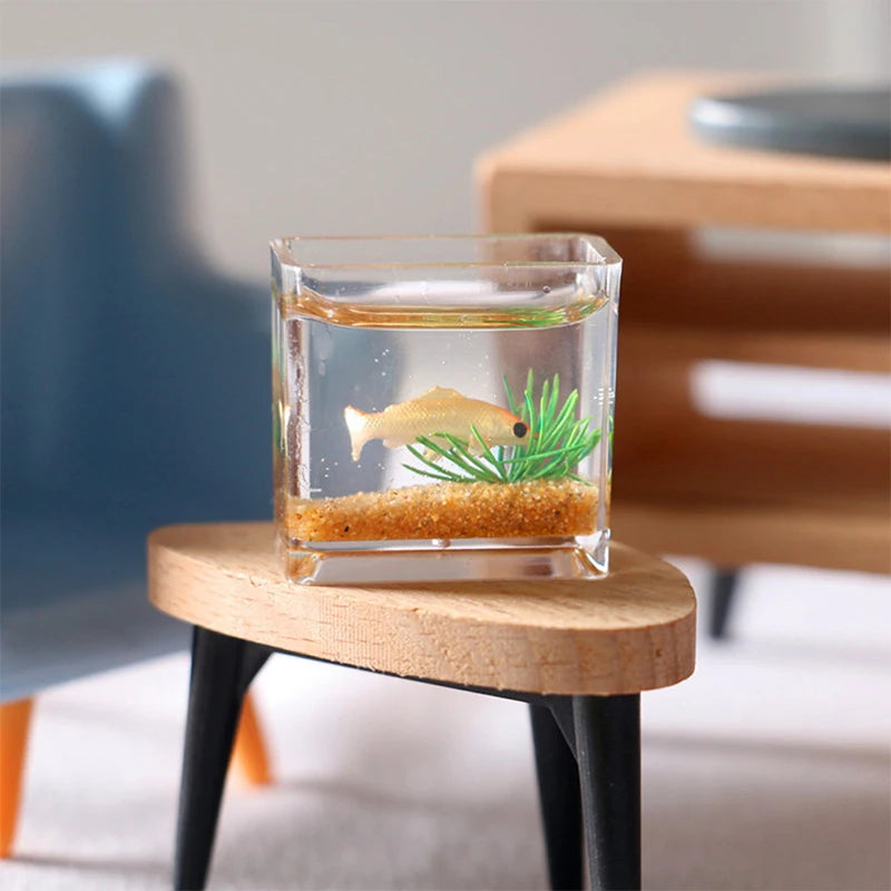 1pc Doll Aquarium Dollhouse Miniature Glass Fish Tank Bowl Aquarium Doll House Home Ornament Toys for Dollhouse Decor Toys