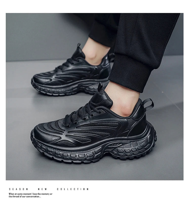 Men's Thick-soled Sports Running Shoes with A Breathable Mesh and Laced Solid Color Simple Design Spring and Summer Flat Shoes