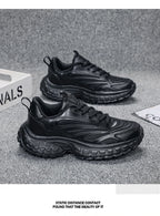 Men's Thick-soled Sports Running Shoes with A Breathable Mesh and Laced Solid Color Simple Design Spring and Summer Flat Shoes