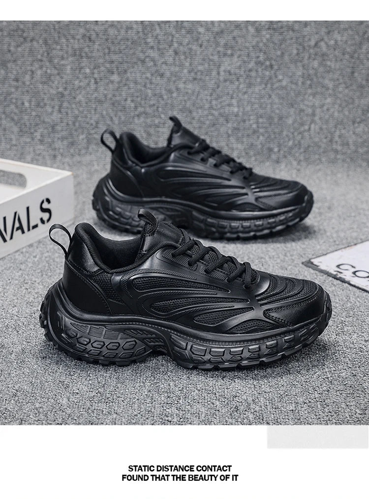 Men's Thick-soled Sports Running Shoes with A Breathable Mesh and Laced Solid Color Simple Design Spring and Summer Flat Shoes