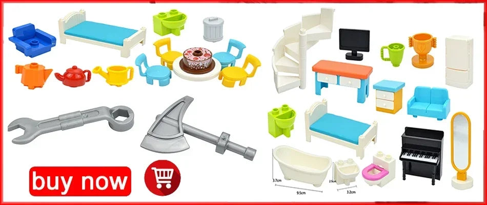 Big Size Track Bricks Train Straight Curved Switch Railway City View  Large Building Bricks Wheel Bridge Toys Compatible Duploes
