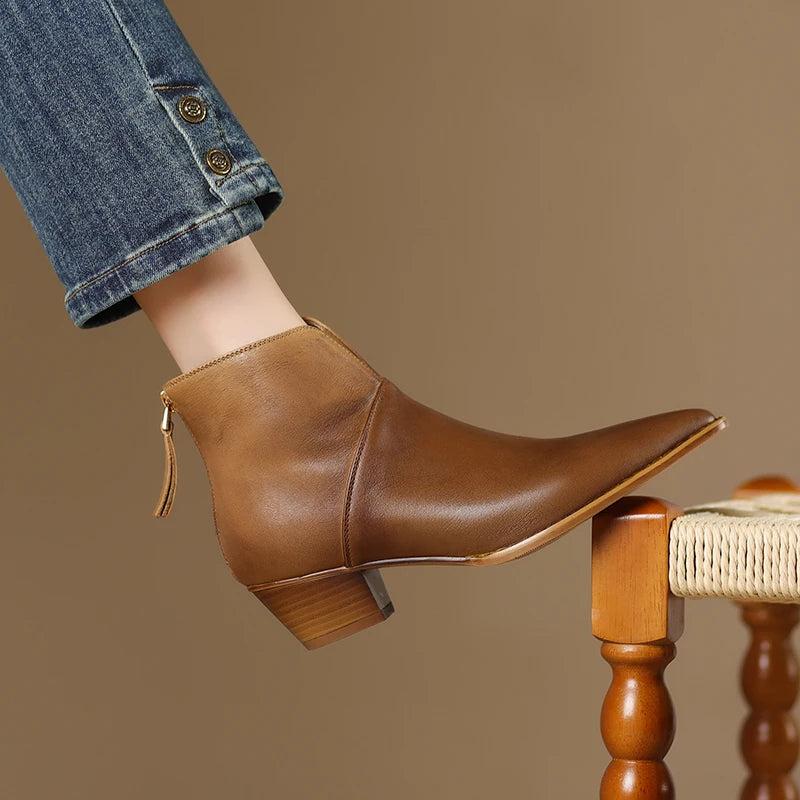 2024 New Autumn Winter Women Boots Fashion Pointed Toe Chelsea Boots for Women Ankle Boots Retro Ladies Women Shoes