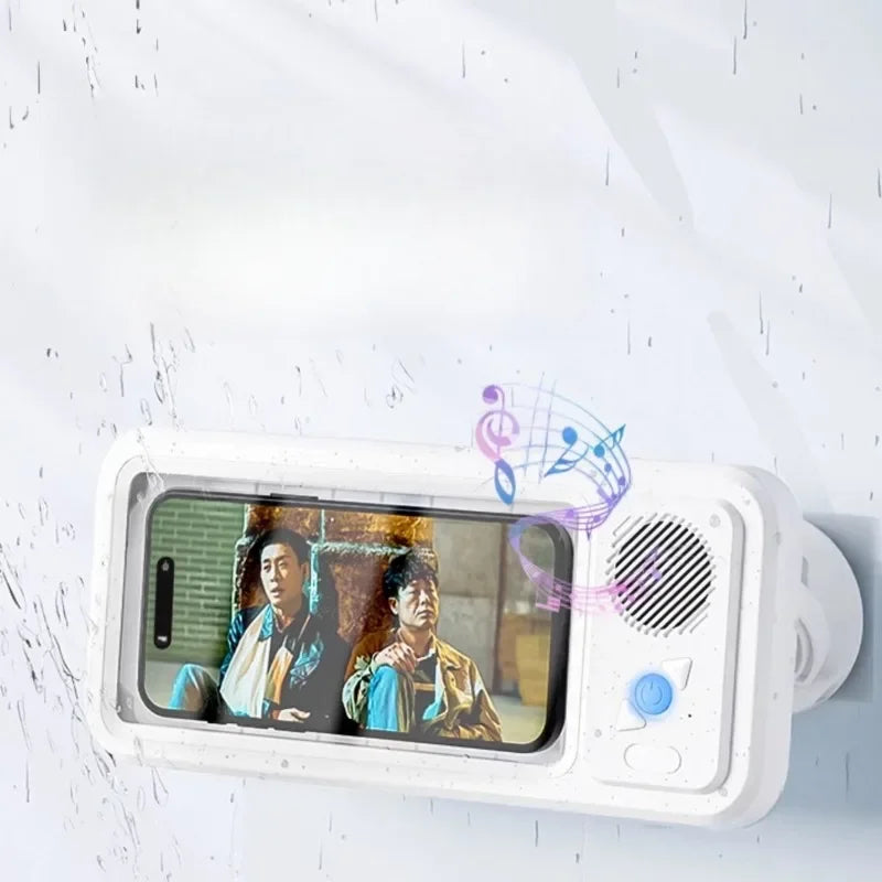 New Wall Mounted Waterproof Speaker Phone Stand for Bath Phone Holder with Seamless Touch Screen Bluetooth Music Shower System