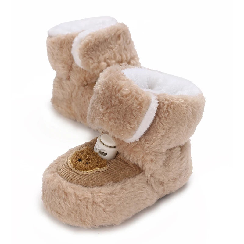 Cute Bear Baby Shoes Cartoon Soft Soled Snow Boots for Infant Boy Girl Autumn Winter Warm Thicken Plush Kids First Walkers 0-18M