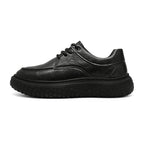 Trendy Men's Leather Shoes British Style Thick Bottom Casual Low Help Lace up Heightening Black Loafers Breathable Shoes