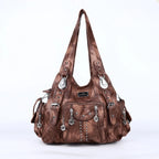 Angelkiss Women Bag Large Handbags Satchel Top-handle PU Shoulder Bag Vintage Dumpling Pack Multi-pockets Shoulder Bags Purse