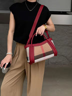 Small Size 30CM Elegant Women Bag Striped Canvas + Cowhide Top Handle Bag Women's Single Shoulder Crossbody Luxury Designer Bag