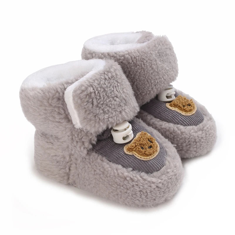 Cute Bear Baby Shoes Cartoon Soft Soled Snow Boots for Infant Boy Girl Autumn Winter Warm Thicken Plush Kids First Walkers 0-18M