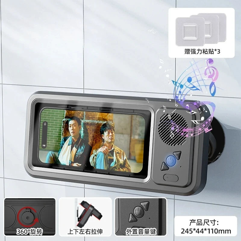 New Wall Mounted Waterproof Speaker Phone Stand for Bath Phone Holder with Seamless Touch Screen Bluetooth Music Shower System