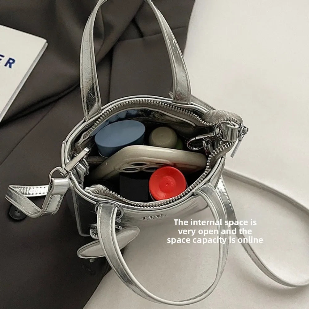 Korean Women Bag Silver Mini Small Square Bag Texture Vogue Versatile Shoulder Purses Crossbody Bag Lady Handbags
