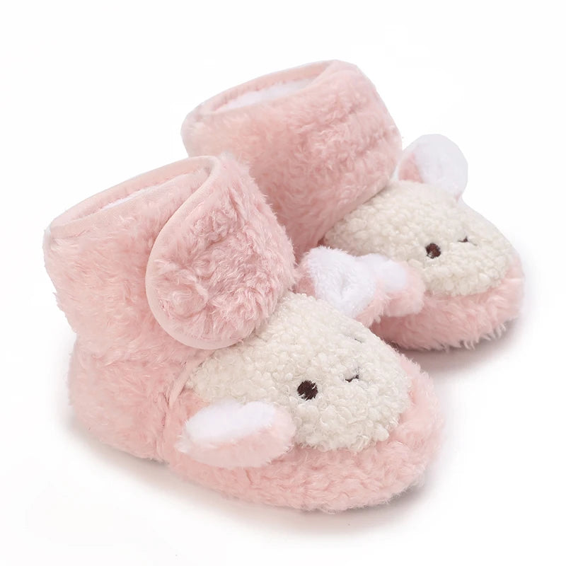 Cute Bear Baby Shoes Cartoon Soft Soled Snow Boots for Infant Boy Girl Autumn Winter Warm Thicken Plush Kids First Walkers 0-18M