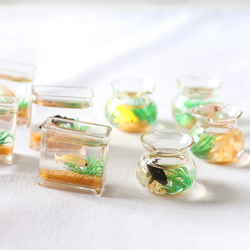 1pc Doll Aquarium Dollhouse Miniature Glass Fish Tank Bowl Aquarium Doll House Home Ornament Toys for Dollhouse Decor Toys