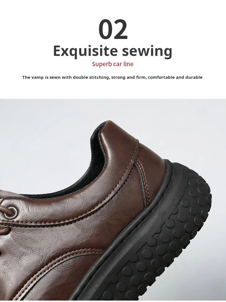 Trendy Men's Leather Shoes British Style Thick Bottom Casual Low Help Lace up Heightening Black Loafers Breathable Shoes