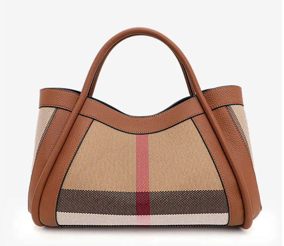Small Size 30CM Elegant Women Bag Striped Canvas + Cowhide Top Handle Bag Women's Single Shoulder Crossbody Luxury Designer Bag