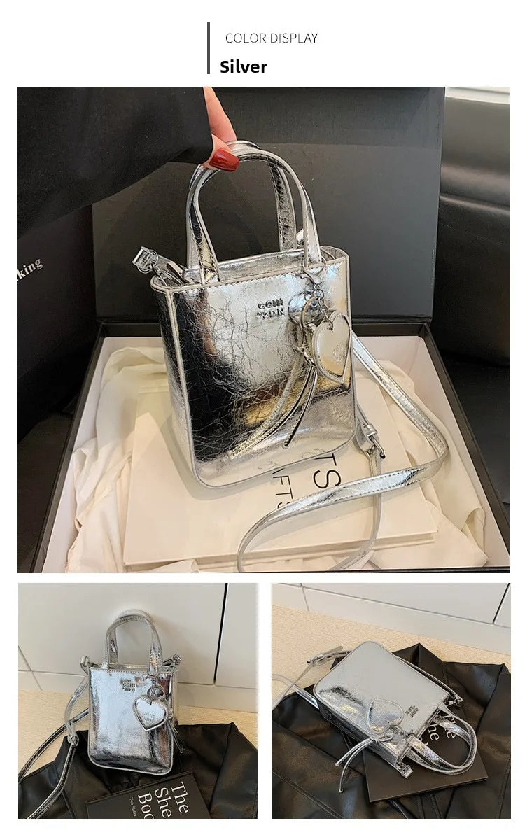 Korean Women Bag Silver Mini Small Square Bag Texture Vogue Versatile Shoulder Purses Crossbody Bag Lady Handbags