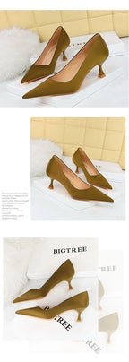 BIGTREE Shoes Kitten Heels 5.5 Cm Women Pumps Silks Satins Lady Heels Fashion Women Shoes Low Heel Female Shoes Large Size 43