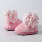 Toddler Baby Shoes Fall Winter Girls Boots Infant cotton Fuzzy First Walker Soft Sole Furry Bow Non-slip First Walker Shoes
