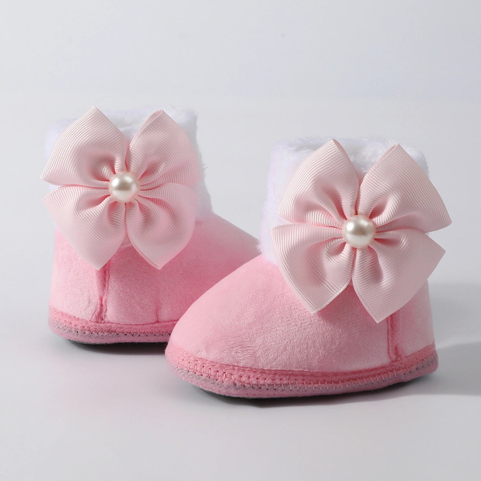 Toddler Baby Shoes Fall Winter Girls Boots Infant cotton Fuzzy First Walker Soft Sole Furry Bow Non-slip First Walker Shoes