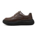 Trendy Men's Leather Shoes British Style Thick Bottom Casual Low Help Lace up Heightening Black Loafers Breathable Shoes