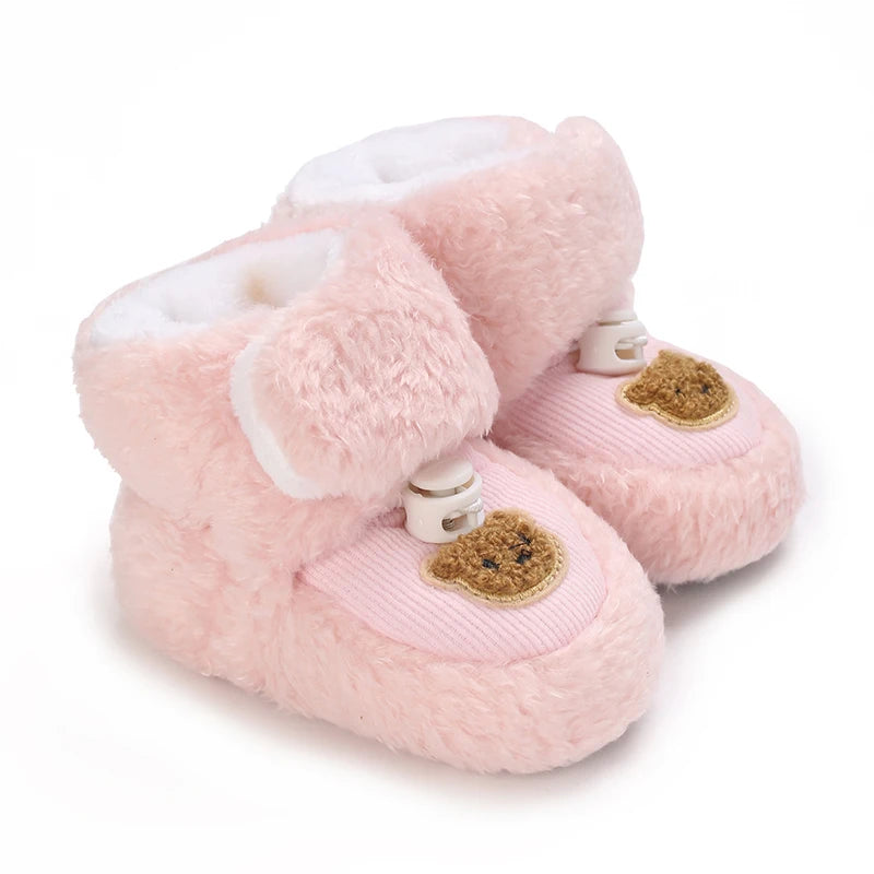 Cute Bear Baby Shoes Cartoon Soft Soled Snow Boots for Infant Boy Girl Autumn Winter Warm Thicken Plush Kids First Walkers 0-18M