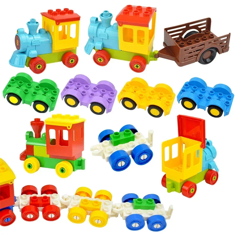 City View Large Building Bricks Wheel Bridge Big Size Track Bricks Train Straight Curved Switch Railway Compatible Duploes Toys