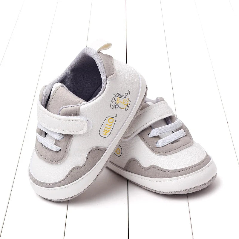 New Color Blocked 0-18M Spring And Autumn Baby Shoes For Men And Women PU Cartoon Printed Casual Sports Soft Soled Baby Walking