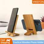 VIKEFON Desktop Bamboo Phone Holder Practical Wooden Smartphone Charging Stand Creative Lazy Multi-functional Stand