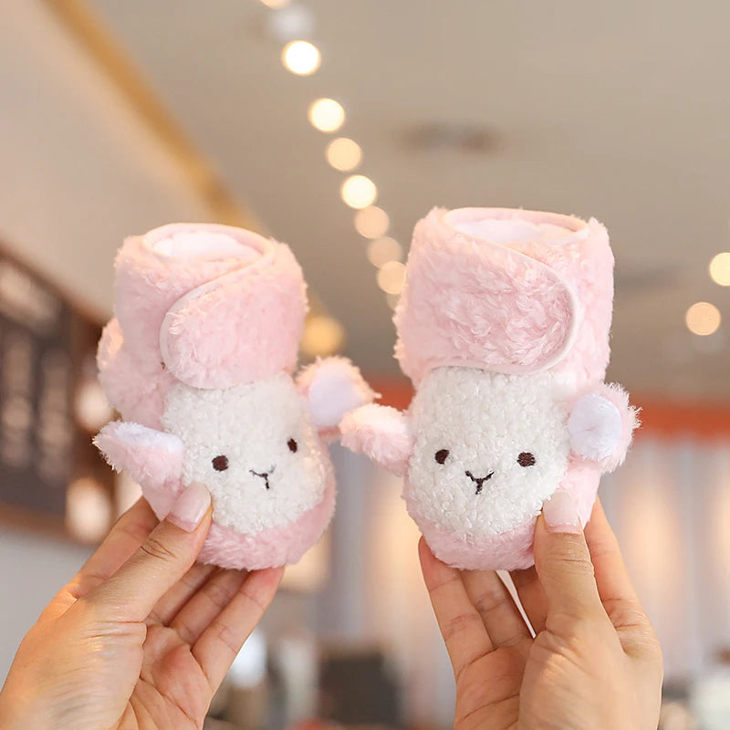 Cute Bear Baby Shoes Cartoon Soft Soled Snow Boots for Infant Boy Girl Autumn Winter Warm Thicken Plush Kids First Walkers 0-18M