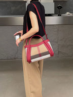 Small Size 30CM Elegant Women Bag Striped Canvas + Cowhide Top Handle Bag Women's Single Shoulder Crossbody Luxury Designer Bag