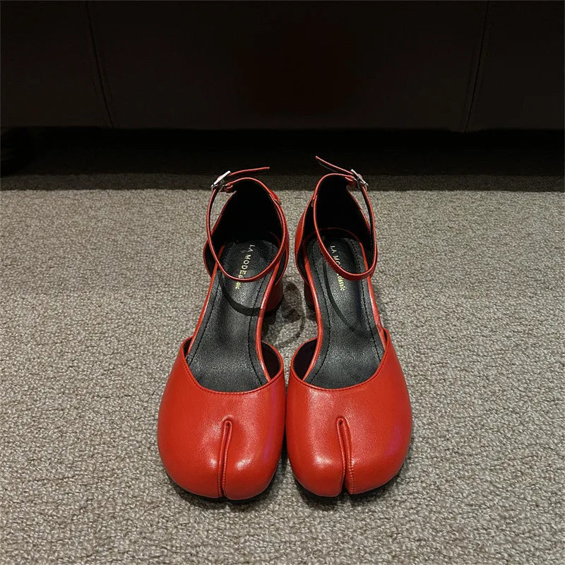 Bailamos Fashion Tabi Ninja Women Shoes Round Split Toe Shallow Thick Heel Sandals Mid Heel Mary Janes Shoes Female Pumps Mujer