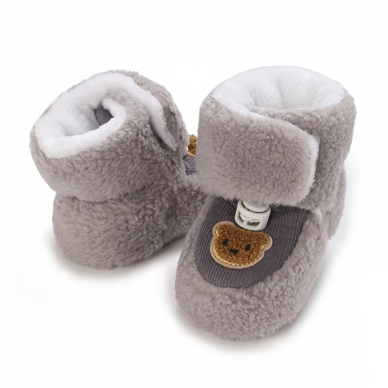 Cute Bear Baby Shoes Cartoon Soft Soled Snow Boots for Infant Boy Girl Autumn Winter Warm Thicken Plush Kids First Walkers 0-18M