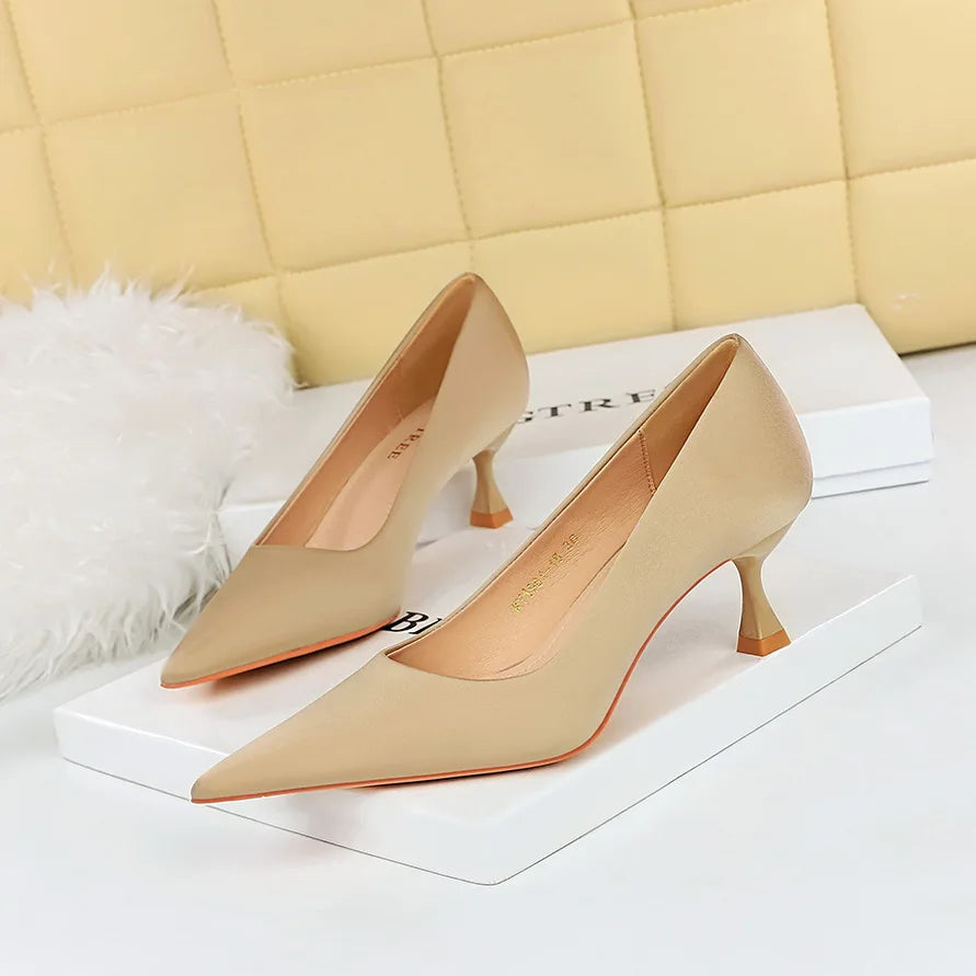 BIGTREE Shoes Kitten Heels 5.5 Cm Women Pumps Silks Satins Lady Heels Fashion Women Shoes Low Heel Female Shoes Large Size 43