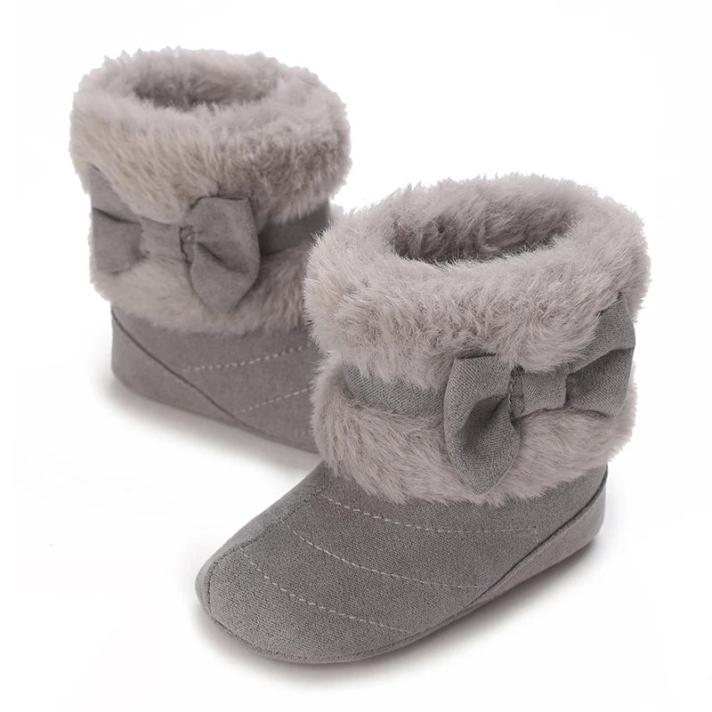 0-18M baby shoes Girls winter plush comfort snow boots cute bow cotton shoes baby soft soled non-slip toddler shoes