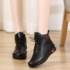 Women Shoes Autumn Loafers Lace Up Sneakers Casual Flats Solid Soft Bottom Boots Leather High-Top Sneaker Female Shoes2024