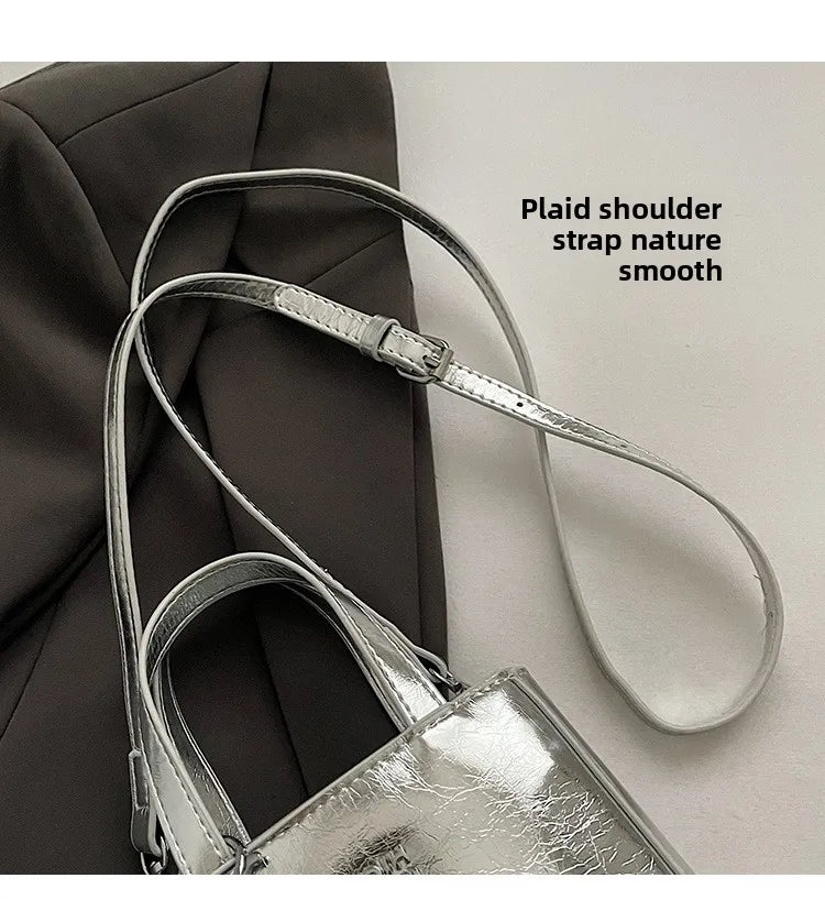 Korean Women Bag Silver Mini Small Square Bag Texture Vogue Versatile Shoulder Purses Crossbody Bag Lady Handbags