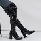 New Women's Long Boots Patent Leather Over The Knee Boots Sexy Womens Pumps Fashion Thick Heels Women Shoes Zlp Zapatos De Mujer