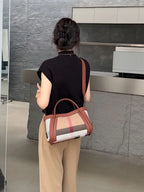 Small Size 30CM Elegant Women Bag Striped Canvas + Cowhide Top Handle Bag Women's Single Shoulder Crossbody Luxury Designer Bag