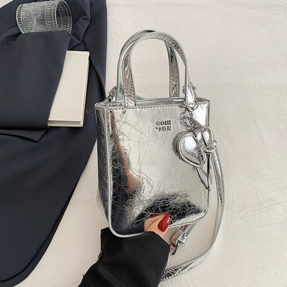Korean Women Bag Silver Mini Small Square Bag Texture Vogue Versatile Shoulder Purses Crossbody Bag Lady Handbags