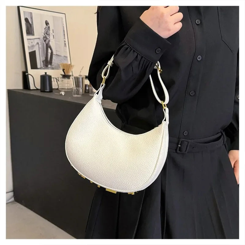 French handbag women bag semi-circular crescent single shoulder armpit bag fashionable commuting niche letter crossbody handbag