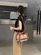 Small Size 30CM Elegant Women Bag Striped Canvas + Cowhide Top Handle Bag Women's Single Shoulder Crossbody Luxury Designer Bag